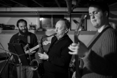 Professor Tad Shull (Columbia) on the Sax with Justin Salamon on lead guitar and NEMISIG co-host Josh Moore on bass.